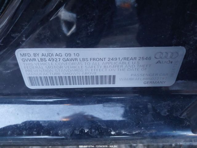 2011 AUDI A4 WAUBFAFL8BN022197 Photo 8