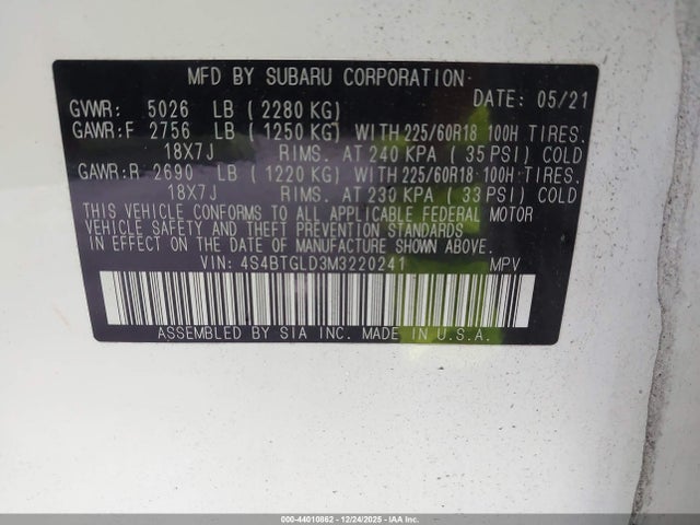 4S4BTGLD3M3220241 Subaru Outback Onyx Edition Xt