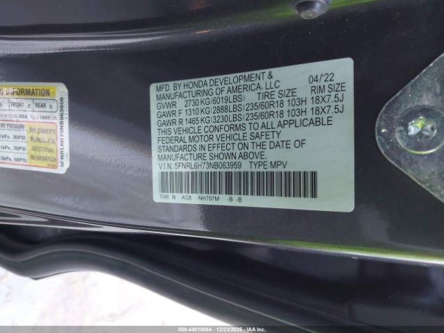 2022 HONDA ODYSSEY 5FNRL6H73NB063959 Photo 8