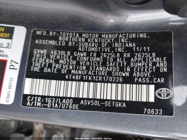 2012 TOYOTA CAMRY 4T4BF1FK1CR170226 Photo 8