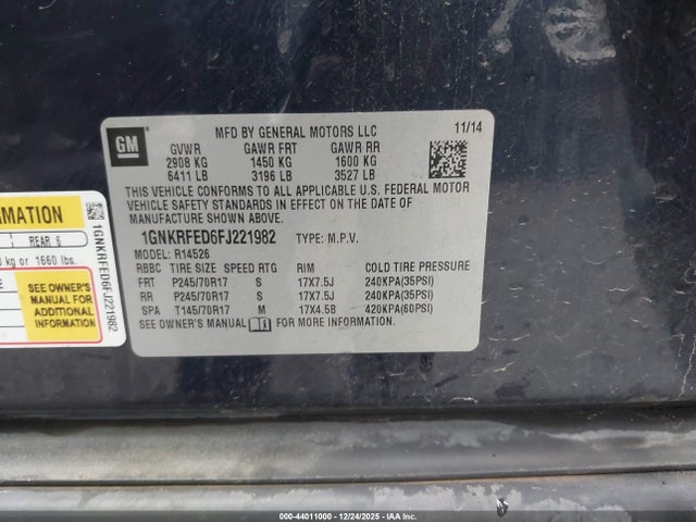 Chevrolet Traverse Ls 2015 1GNKRFED6FJ221982 Image 9