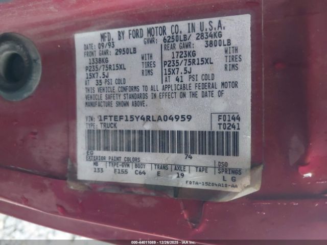 1994 FORD F150 1FTEF15Y4RLA04959 Photo 8