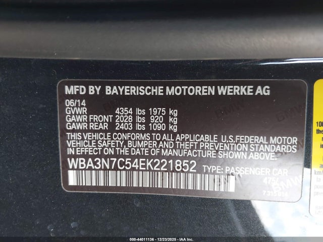 Aukcja sprzedaży 2014 Bmw 428 I, vin: WBA3N7C54EK221852, numer aukcji: 44011136