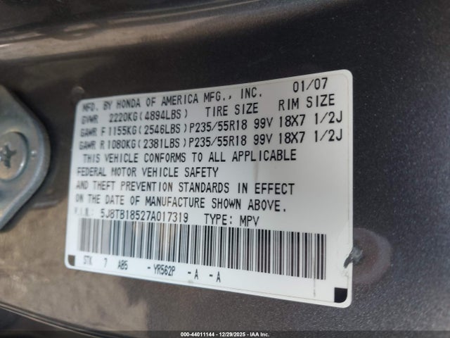 Продажа на аукционе авто 2007 Acura Rdx, vin: 5J8TB18527A017319, номер лота: 44011144