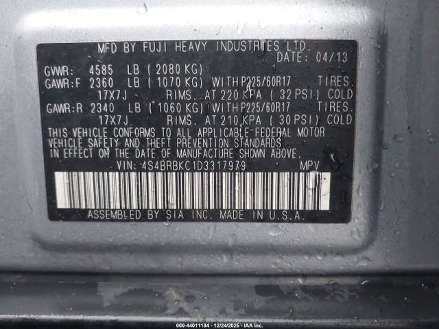 Продажа на аукционе авто 2013 Subaru Outback 2.5i Limited, vin: 4S4BRBKC1D3317979, номер лота: 44011184