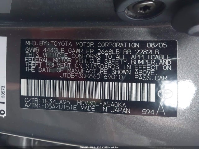 2006 TOYOTA CAMRY JTDBF30K860169010 Photo 8