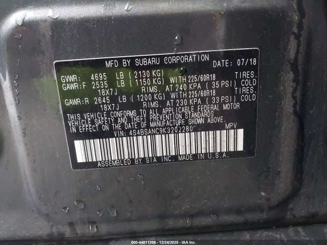 Subaru Outback 2.5i Limited 2019 4S4BSANC9K3202280 Image 9