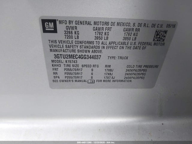 3GTU2MEC4GG344037 GMC Sierra 1500 Sle