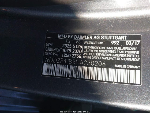 2017 Mercedes-benz E 300 მანქანა იყიდება აუქციონზე, vin: WDDZF4JB5HA230206, აუქციონის ნომერი: 44011273