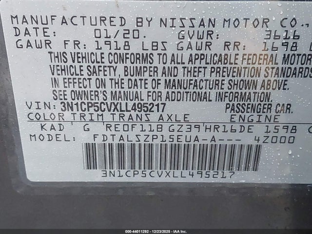 3N1CP5CVXLL495217 Nissan Kicks Sv Xtronic Cvt