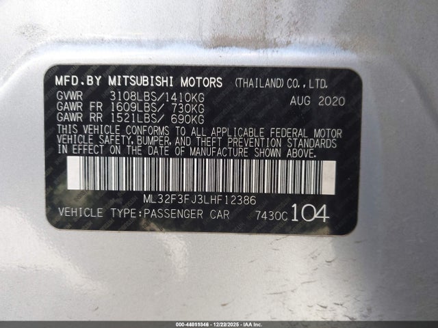 2020 MITSUBISHI MIRAGE G4 ML32F3FJ3LHF12386 Photo 8