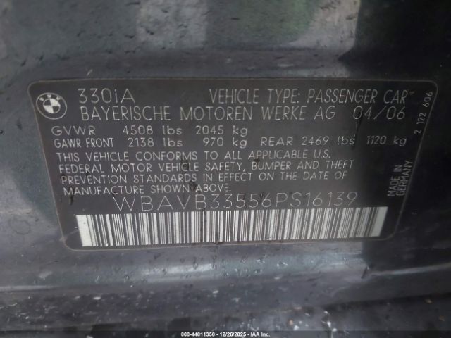 2006 BMW 330I WBAVB33556PS16139 Photo 8