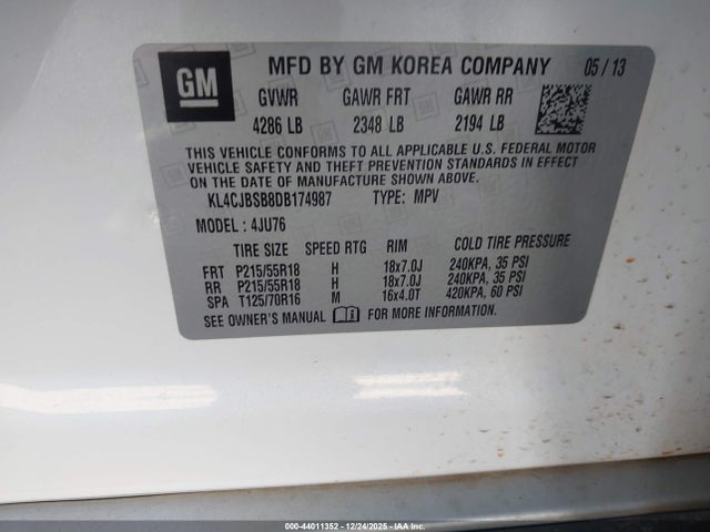 44011352 :رقم المزاد ، KL4CJBSB8DB174987 vin ، 2013 Buick Encore Convenience مزاد بيع