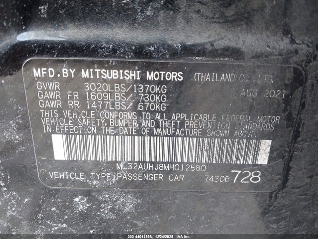 Продаж на аукціоні авто 2021 Mitsubishi Mirage Carbonite Edition/es/le, vin: ML32AUHJ8MH012580, номер лоту: 44011398