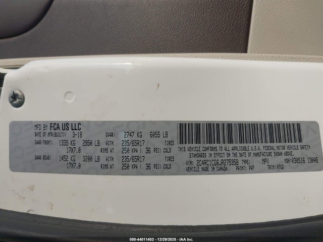 2C4RC1CG6JR275358 Chrysler Pacifica Lx