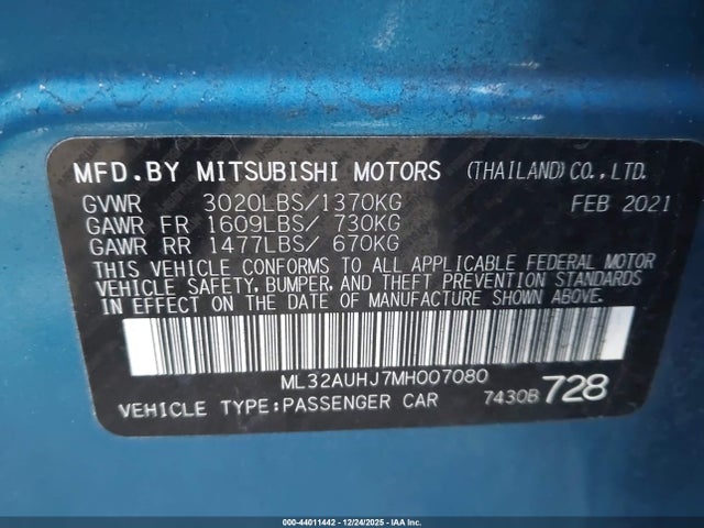 2021 MITSUBISHI MIRAGE ML32AUHJ7MH007080 Photo 8