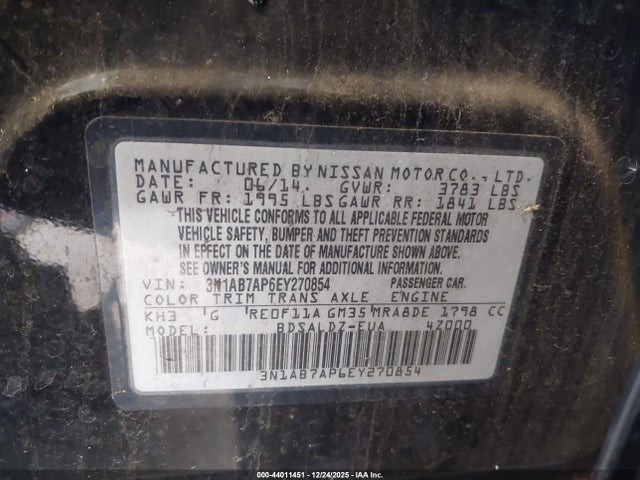 3N1AB7AP6EY270854 Nissan Sentra Fe+ S/fe+ Sv/s/sl/sr/sv