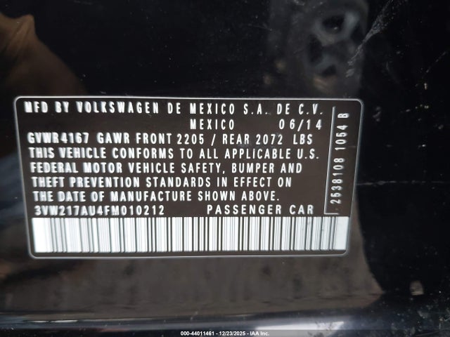 3VW217AU4FM010212 Volkswagen Golf Tsi S 4-door