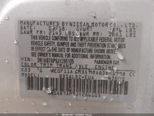 3N1AB7AP9JY286105 Nissan SENTRA SV