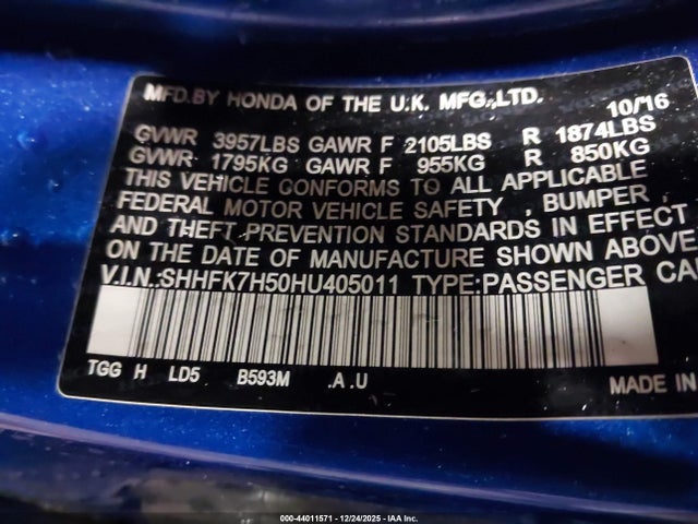 SHHFK7H50HU405011 Honda CIVIC EX