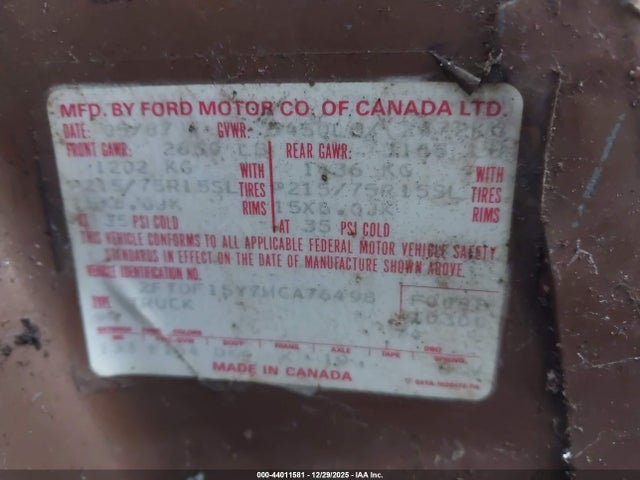 1987 FORD F150 2FTDF15Y7HCA76498 Photo 8