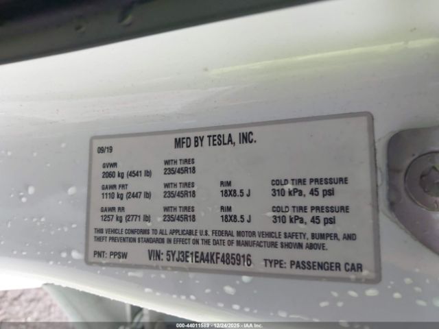 2019 TESLA MODEL 3 5YJ3E1EA4KF485916 Photo 8