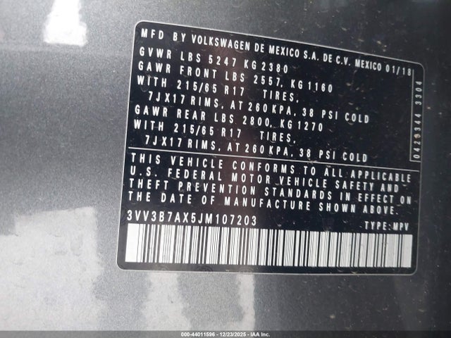 3VV3B7AX5JM107203 Volkswagen Tiguan 2.0t Se/2.0t Sel