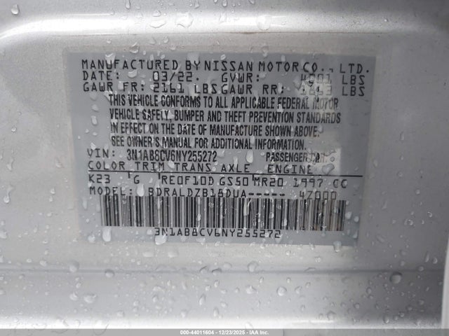 3N1AB8CV6NY255272 Nissan Sentra Sv Xtronic Cvt