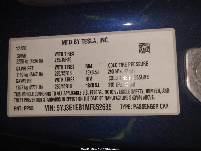 2021 TESLA MODEL 3 5YJ3E1EB1MF852685 Photo 8