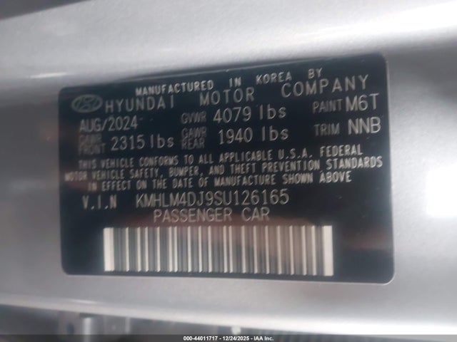 KMHLM4DJ9SU126165 Hyundai Elantra Hybrid Sel Sport