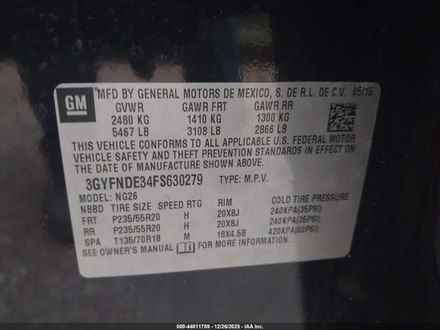 2015 CADILLAC SRX 3GYFNDE34FS630279 Photo 8