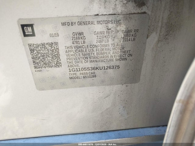 Продажа на аукционе авто 2019 Chevrolet Impala Premier, vin: 1G1105S36KU126375, номер лота: 44011876