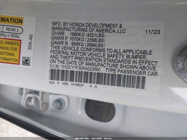 1HGCY1F30RA023560 Honda ACCORD EX