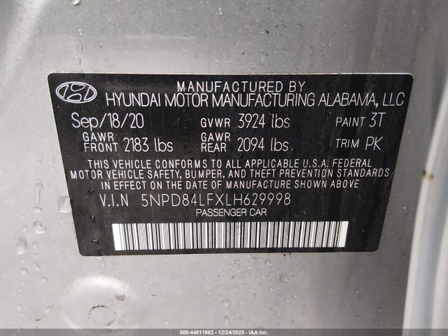 5NPD84LFXLH629998 Hyundai Elantra Value Edition