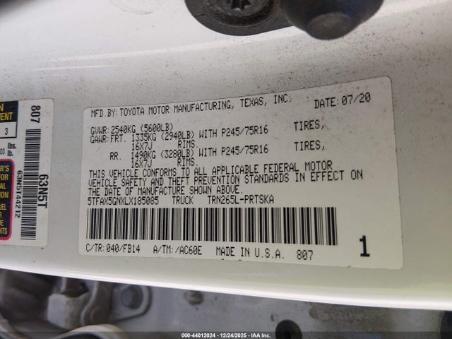 5TFAX5GNXLX185085 Toyota Tacoma Sr