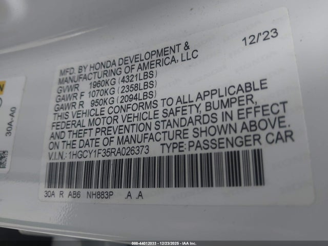 1HGCY1F35RA026373 Honda ACCORD EX