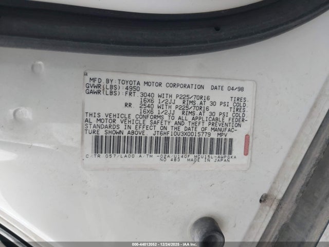 Aukcja sprzedaży 1999 Lexus Rx 300, vin: JT6HF10U3X0015779, numer aukcji: 44012052