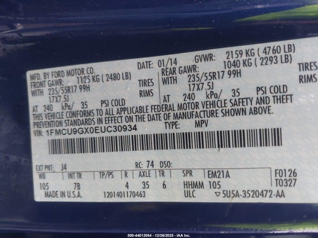 1FMCU9GX0EUC30934 Ford ESCAPE SE