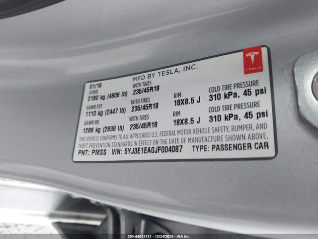 2018 TESLA MODEL 3 5YJ3E1EA0JF004087 Photo 8