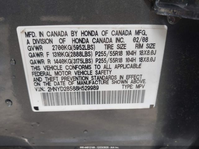 2008 ACURA MDX 2HNYD28588H529989 Photo 8