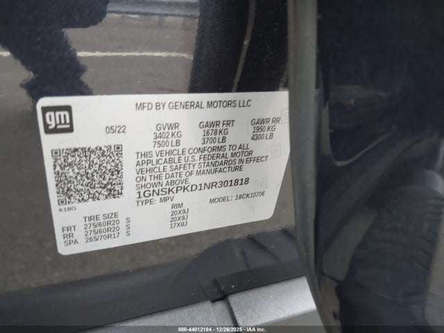 1GNSKPKD1NR301818 Chevrolet Tahoe 4wd Z71