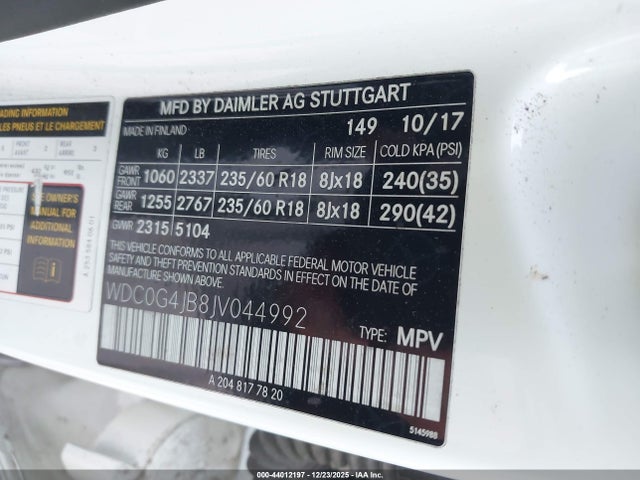 WDC0G4JB8JV044992 Mercedes-Benz m274