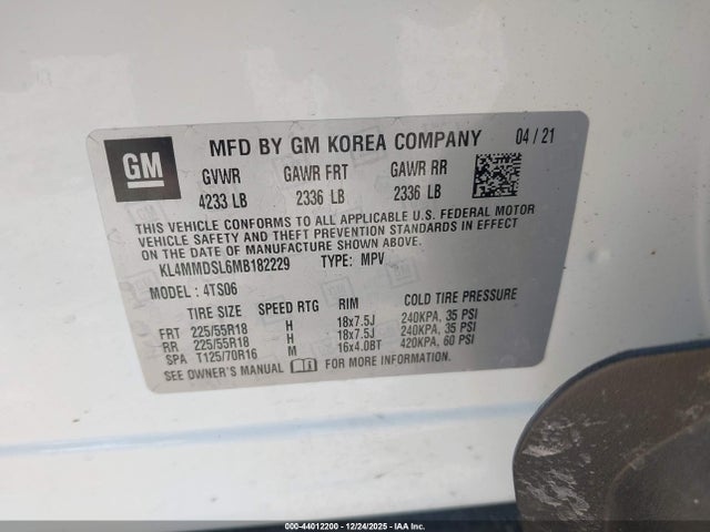 44012200 :رقم المزاد ، KL4MMDSL6MB182229 vin ، 2021 Buick Encore Gx Fwd Select مزاد بيع