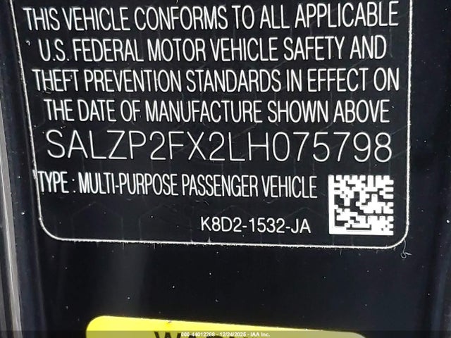Land Rover Range Rover Evoque Se 2020 SALZP2FX2LH075798 Image 9