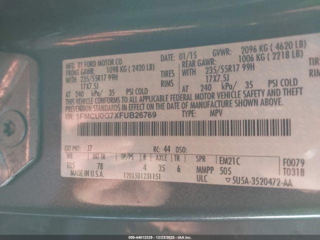 2015 FORD ESCAPE 1FMCU0G7XFUB26769 Photo 8