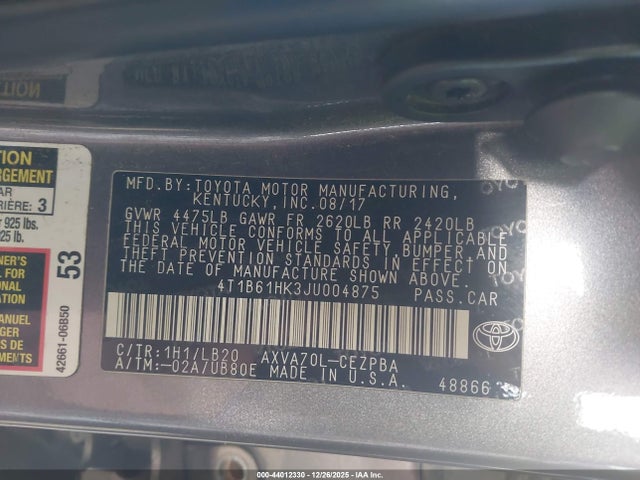 4T1B61HK3JU004875 Toyota CAMRY XSE
