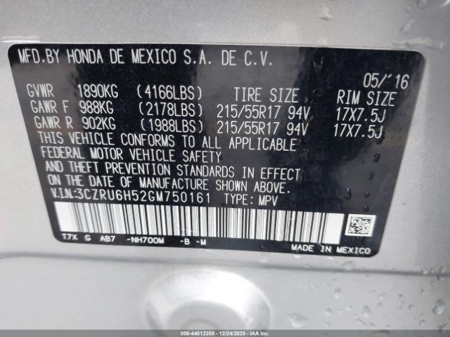 2016 HONDA HR-V 3CZRU6H52GM750161 Photo 8
