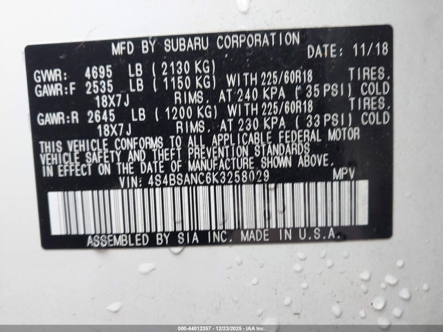 4S4BSANC6K3258029 Subaru Outback 2.5i Limited