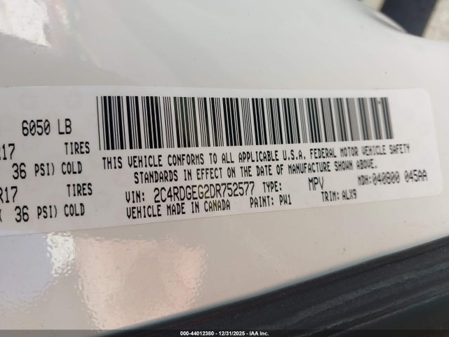 2013 Dodge Grand Caravan R/t მანქანა იყიდება აუქციონზე, vin: 2C4RDGEG2DR752577, აუქციონის ნომერი: 44012380