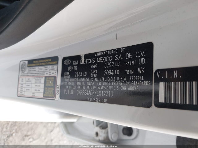Продажа на аукционе авто 2019 Kia Forte S, vin: 3KPF34AD6KE012710, номер лота: 44012391